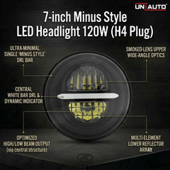 7inch Minus Style LED Headlight 120W (H4 Plug) | High Beam | Low Beam | White DRL | Yellow Indicator for Thar
