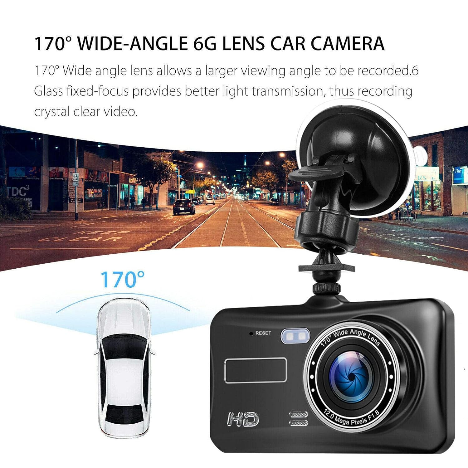 2-in-1 Dash Cam – 4″ Touchscreen DVR with Front & Rear Full HD 1080P Recording with Night Vision