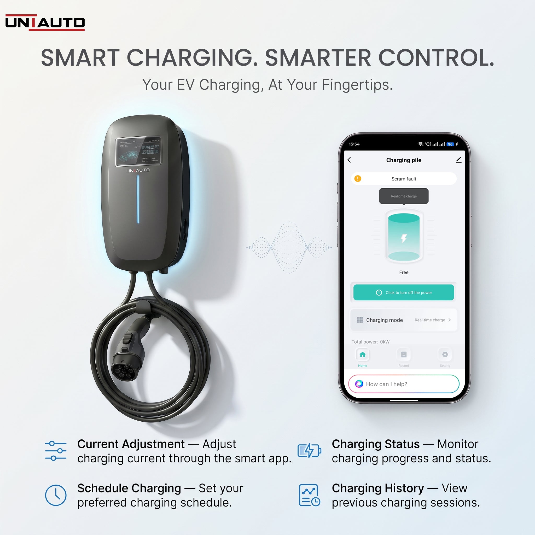 Uniauto VOLTRIQ Smart AC Wall EV Charger | WiFi App, RFID, Adjustable Charging & Advanced Safety | 2-Year Warranty