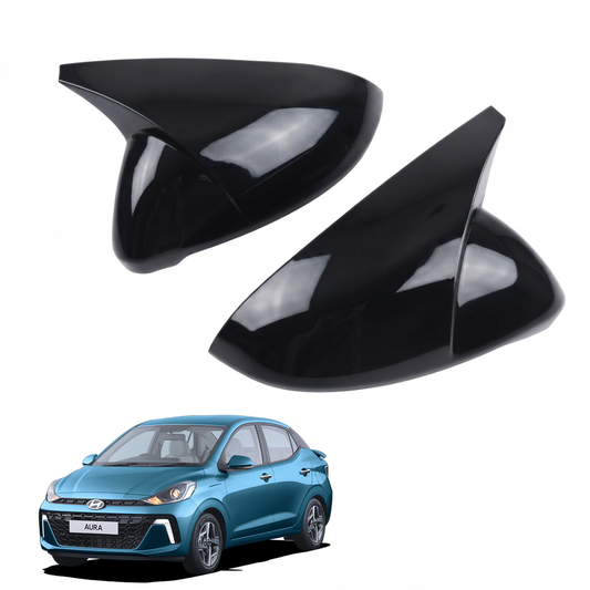 Batman Style ORVM Covers for Hyundai Aura | Premium Gloss Black Mirror Covers