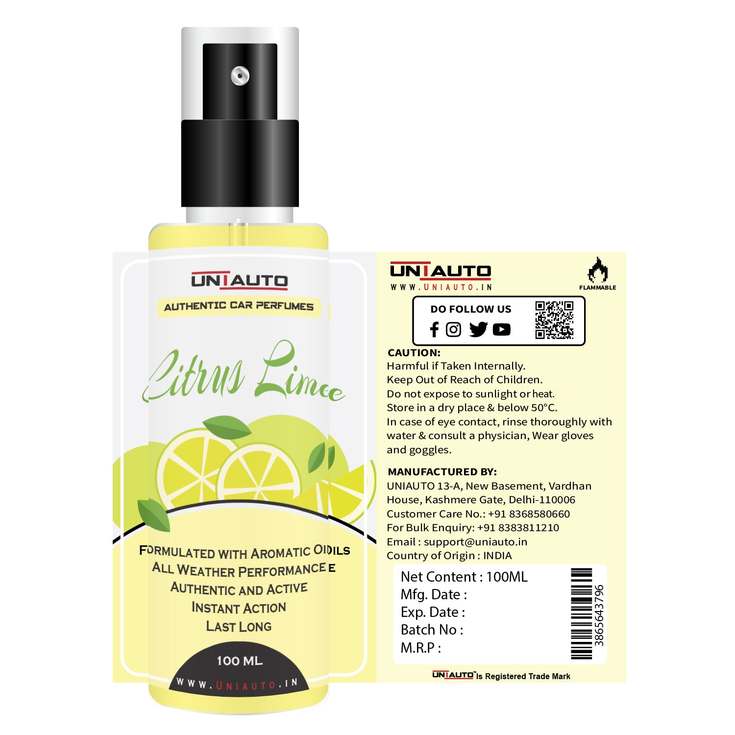 Uniauto Citrus Lime – Refreshing Car Perfume for a Zesty and Invigorating Drive - 100ml