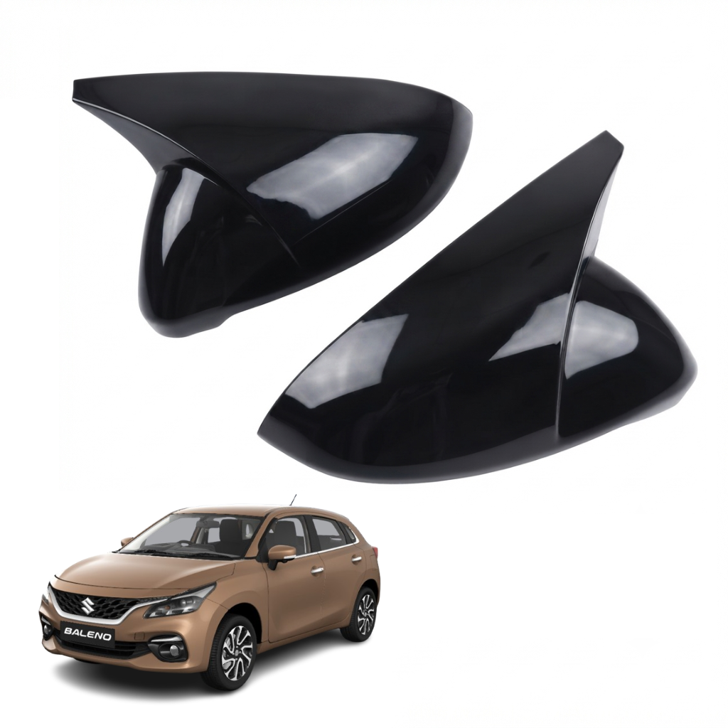 Batman Style ORVM Covers for Maruti Suzuki Baleno | Premium Gloss Black Mirror Covers