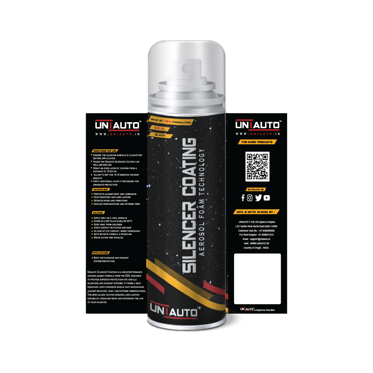 Uniauto Black Silencer Coating – Heat-Resistant Aerosol Spray for Long-Lasting Protection & Shine (500ml)