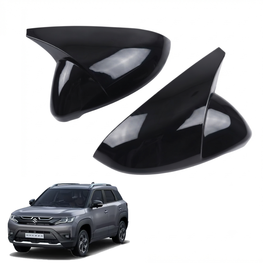 Batman Style ORVM Covers for Maruti Suzuki Brezza | Premium Gloss Black Mirror Covers