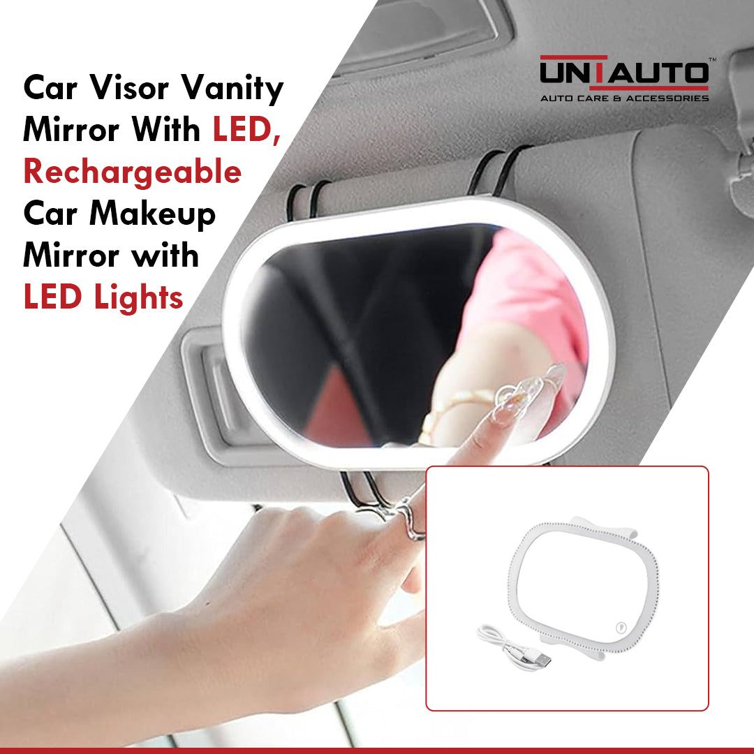 Car Visor Vanity Mirror With LED, Rechargeable Car Makeup Mirror with LED Lights