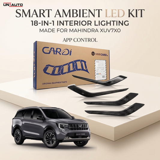 طقم إضاءة LED ذكي محيطي 18 في 1 من Cardi لسيارة ماهيندرا XUV7X0 - إضاءة داخلية فاخرة يتم التحكم فيها عبر التطبيق