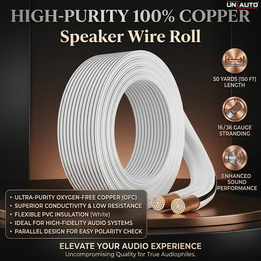 High-Purity 100% Copper Speaker Wire Roll - 50 Yards, 16/36 Gauge | Enhanced Sound Performance