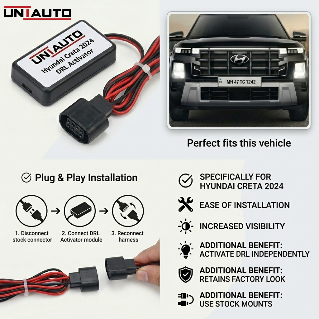 Uniauto Center DRL Activator for Hyundai Creta 2024 Onwards – Plug & Play Smart DRL Enhancement