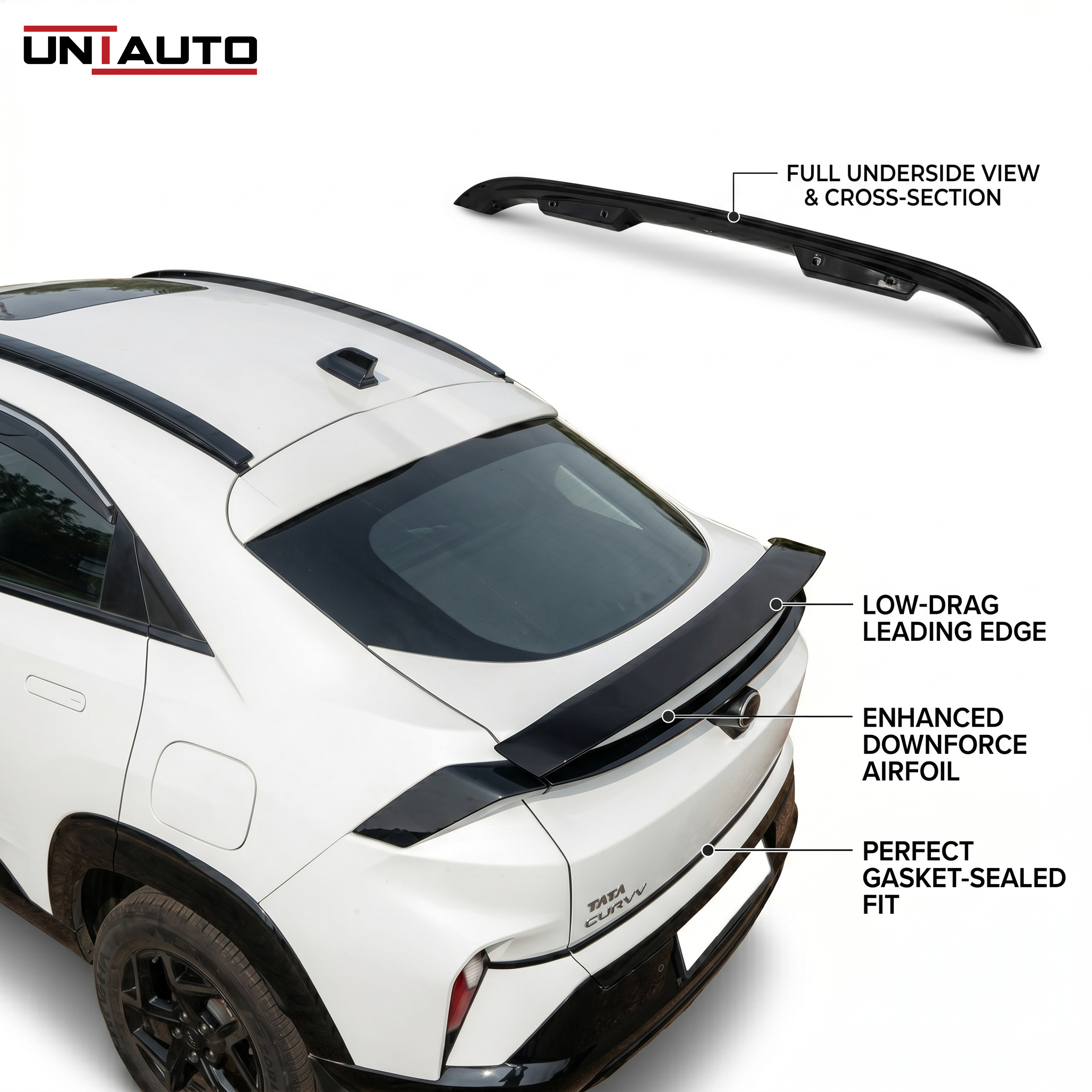 ABS Style Sports Spoiler for Tata Curvv & Tata Curvv EV | Premium Rear Boot Lip Spoiler