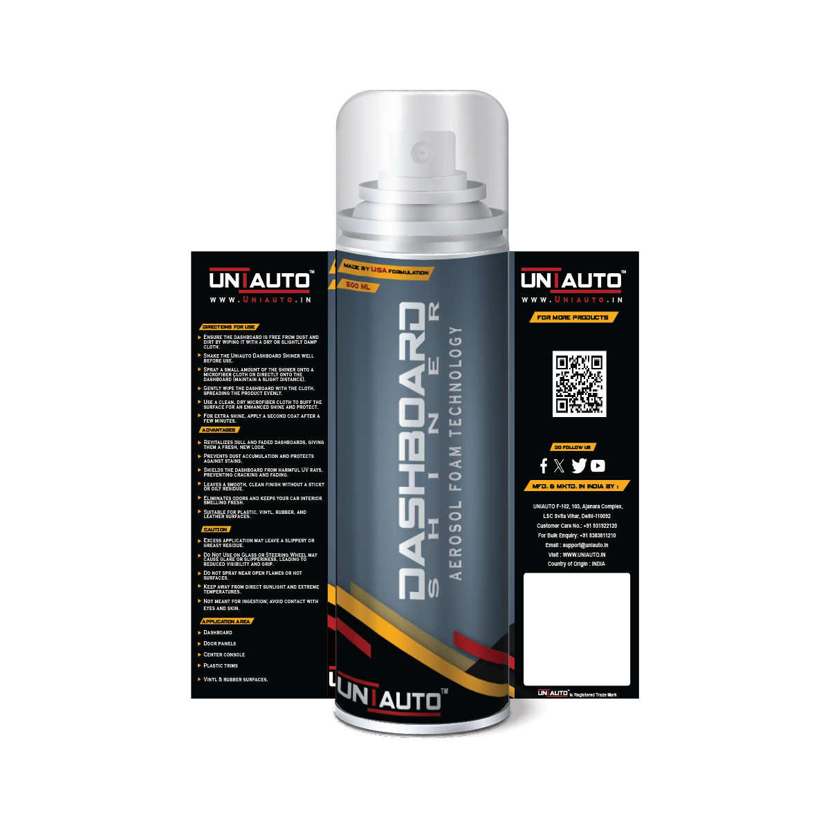 Uniauto Dashboard Shiner – Premium Aerosol Spray for Instant Shine & UV Protection