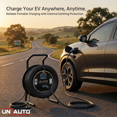 Uniauto EV Portable Extension Reel with External Earthing Mechanism for Portable Chargers (Up to 4kW) – Heavy Duty & Safe Charging Solution