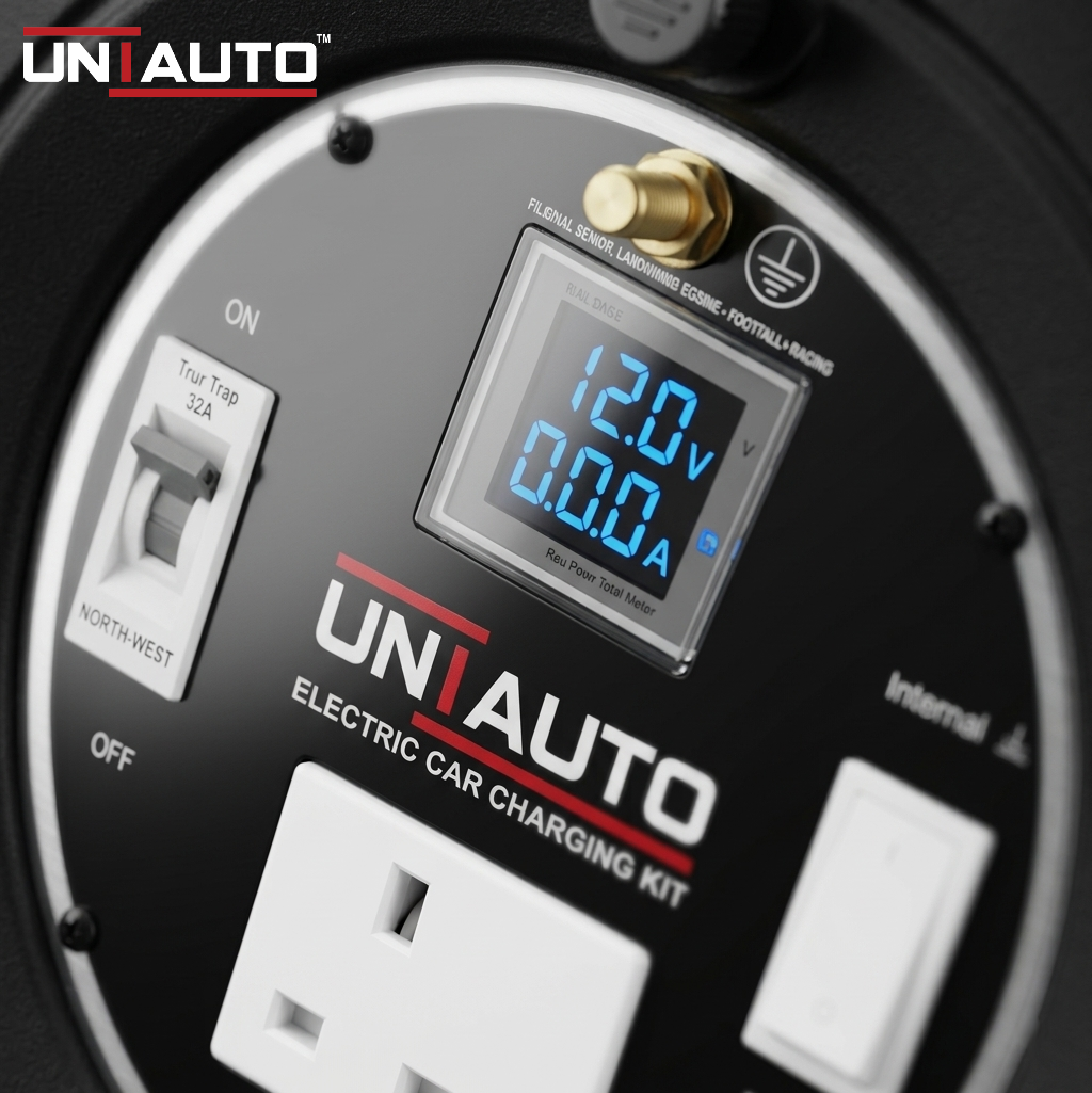 Uniauto EV Portable Extension Reel with External Earthing Mechanism for Portable Chargers (Up to 4kW) – Heavy Duty & Safe Charging Solution