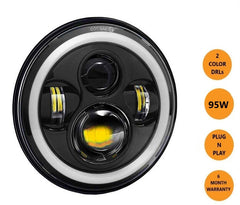 LED Full Ring Dual color DRL 110-watt Headlight for Mahindra Thar 2020 | High Beam | Low Beam | White DRL | Yellow Indicator