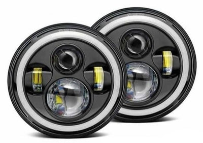 LED Full Ring Dual color DRL 110-watt Headlight for Mahindra Thar 2020 | High Beam | Low Beam | White DRL | Yellow Indicator