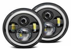 LED Full Ring Dual color DRL 110-watt Headlight for Mahindra Thar 2020 | High Beam | Low Beam | White DRL | Yellow Indicator