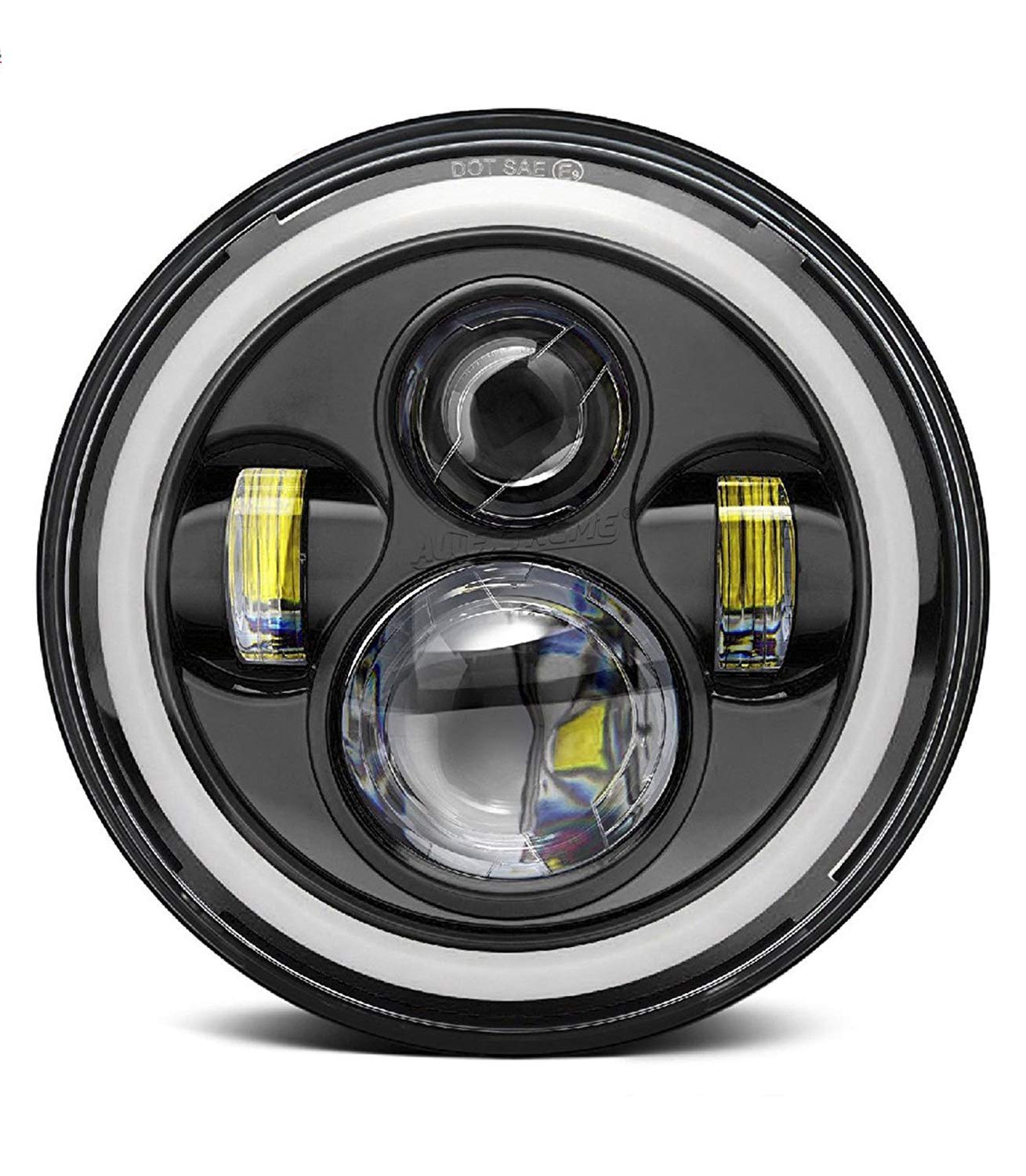LED Full Ring Dual color DRL 110-watt Headlight for Mahindra Thar 2020 | High Beam | Low Beam | White DRL | Yellow Indicator