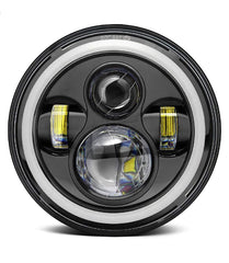 LED Full Ring Dual color DRL 110-watt Headlight for Mahindra Thar 2020 | High Beam | Low Beam | White DRL | Yellow Indicator
