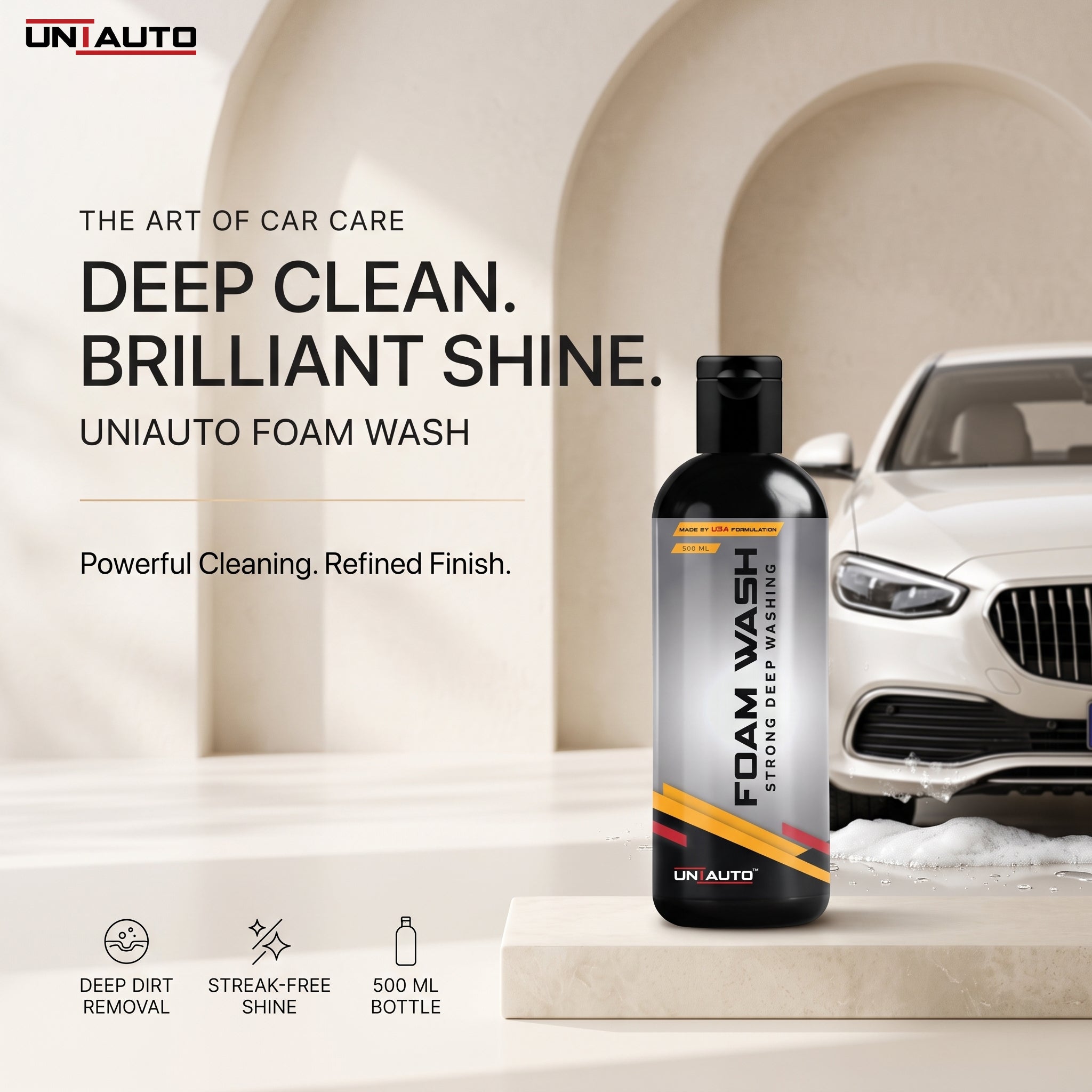 Uniauto Foam Wash – Strong Deep Cleaning Car Shampoo for Heavy Dirt Removal, Streak-Free Shine & Long-Lasting Protection