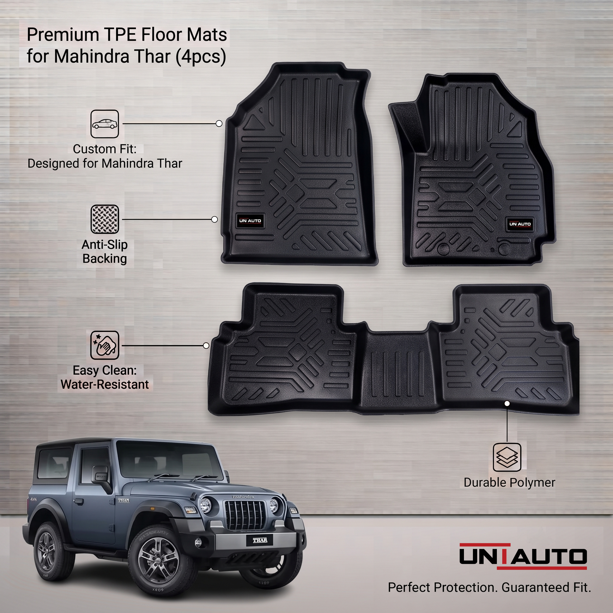 GFX Style Uniauto Tru Fit mats  for Mahindra Thar 2020 onwards