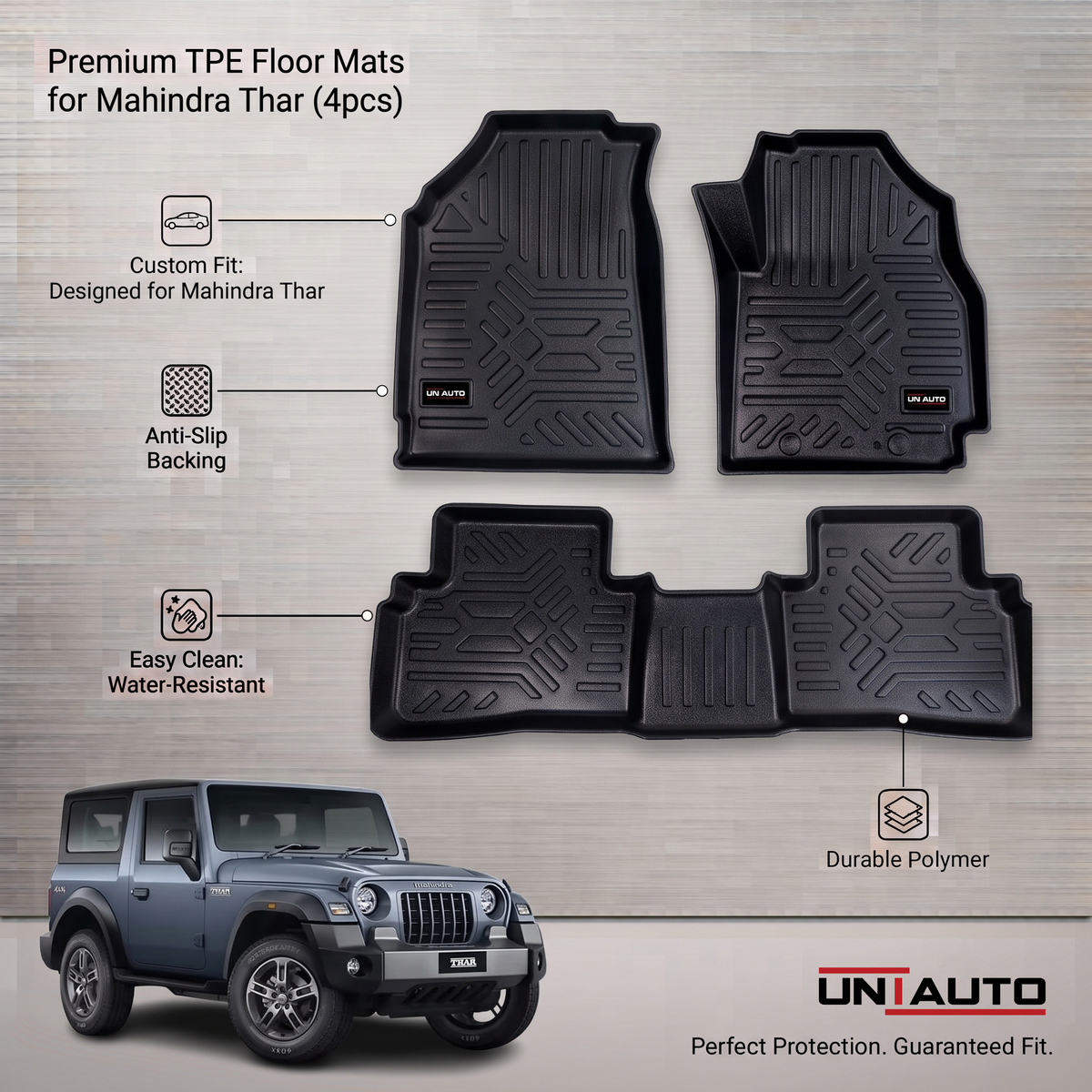 GFX Style Uniauto Tru Fit mats  for Mahindra Thar 2020 onwards
