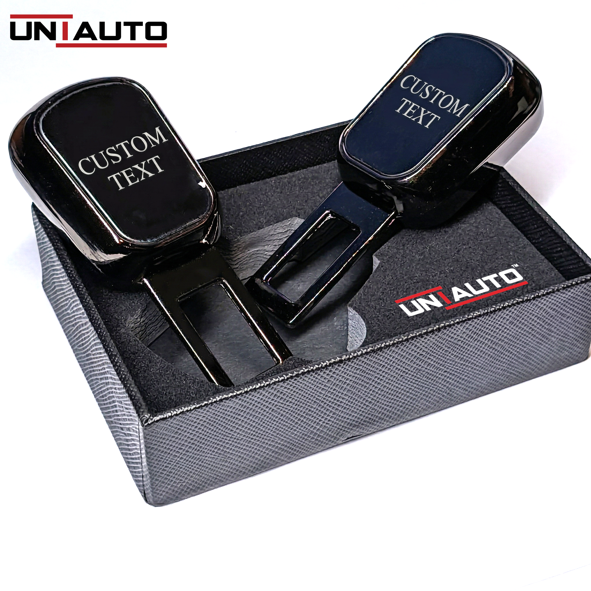Uniauto customizable 2 in 1 Premium Alarm Stopper and Belt Holder| Black | Seat Belt Buckle
