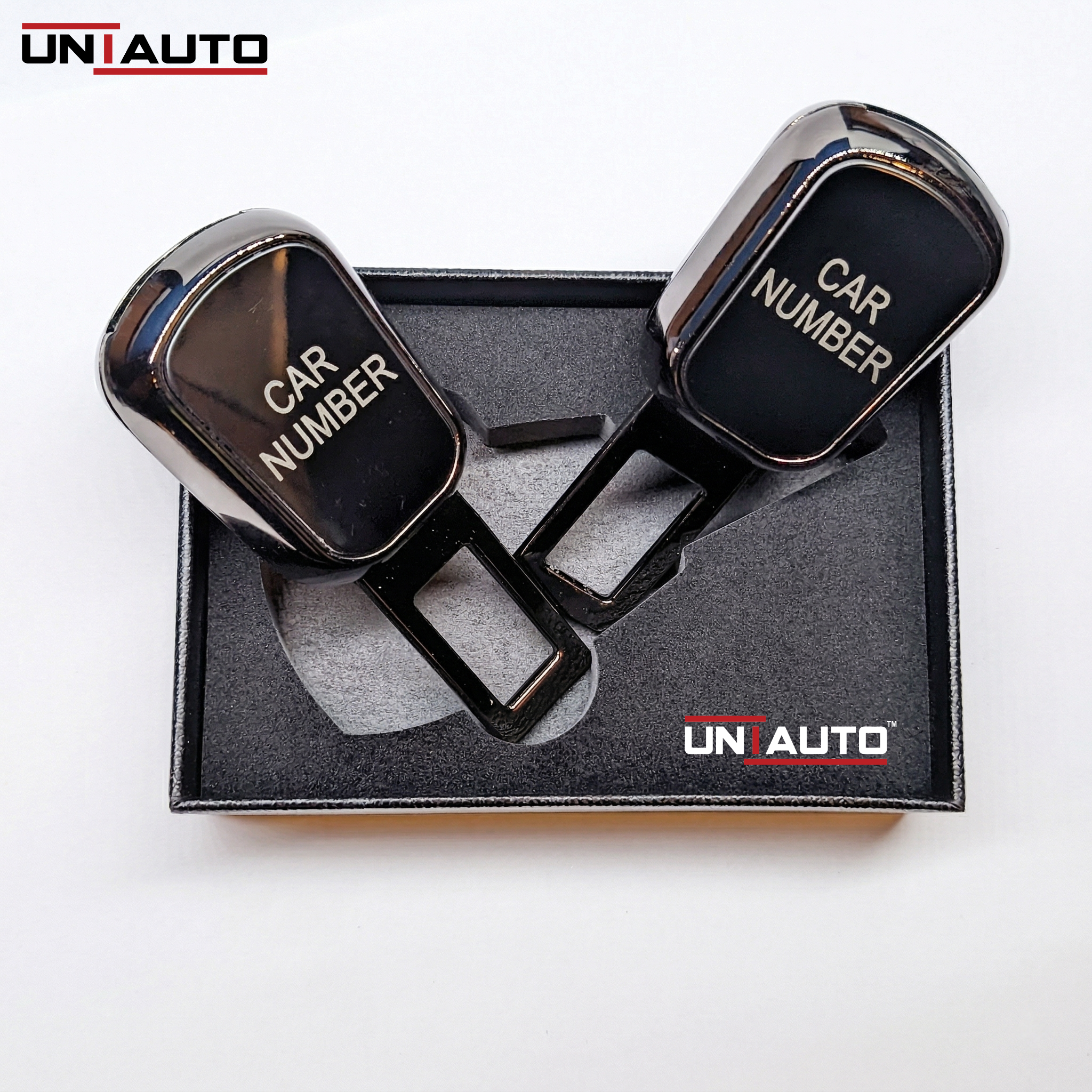 Uniauto customizable 2 in 1 Premium Alarm Stopper and Belt Holder| Black | Seat Belt Buckle