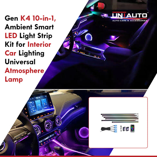 Uniauto ItsMine by Cardi |  K4 Plus 7th Gen, 14-in-1 | Ambient Smart LED Light Strip Kit for Interior Car Lighting | Universal Atmosphere Ambient Lighting Solution with App control