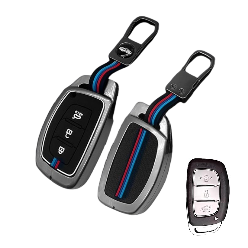 Metal Key Cover for Hyundai Grand i10 NIOS, Asta, Venue, i20, Aura, Exter, Creta, Elantra - 3 Button Smart Key