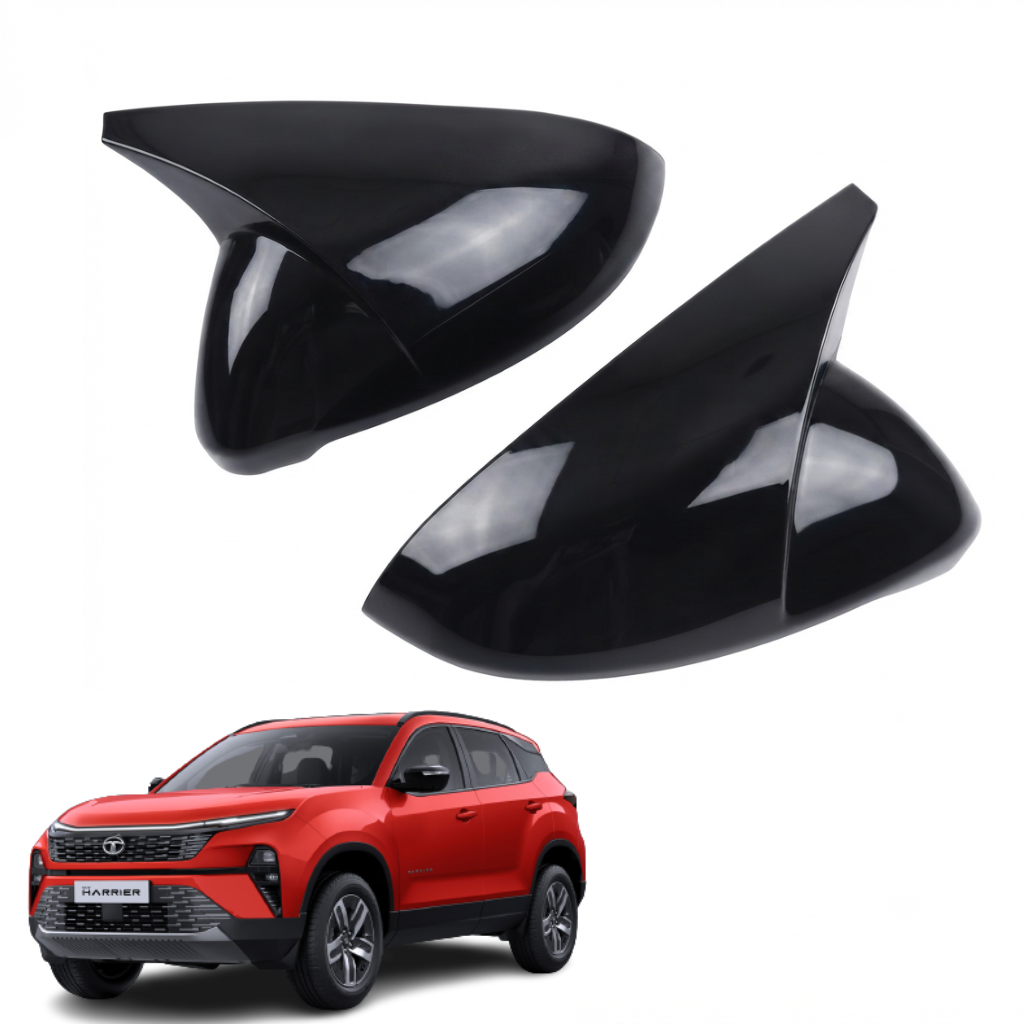 Batman Style ORVM Covers for TATA Harrier | Premium Gloss Black Mirror Covers