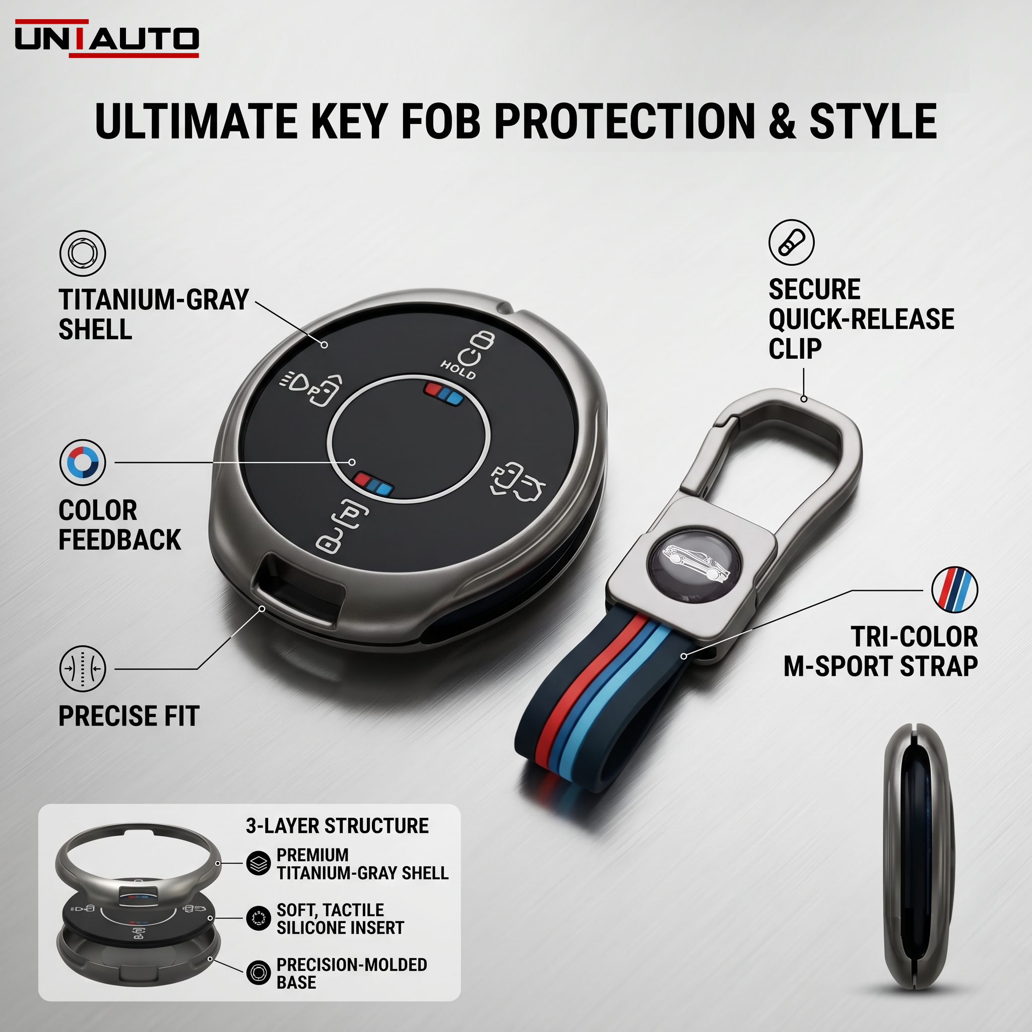 Metal Key Cover for TATA Harrier EV - 4 Button Smart Key (Black) | Zinc Alloy (Pack of 2)