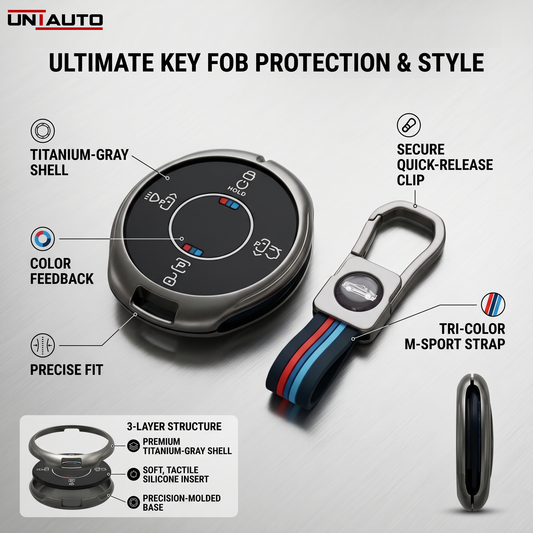 Metal Key Cover for TATA Harrier EV - 4 Button Smart Key (Black) | Zinc Alloy (Pack of 2)