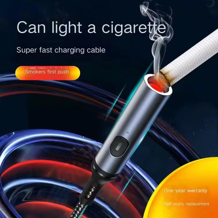 HyperLink 3 in 1 USB Data Cable with a C-Type Port, Lightning Port and Cigarette Lighter | 120W Compatible | Threaded Cable |