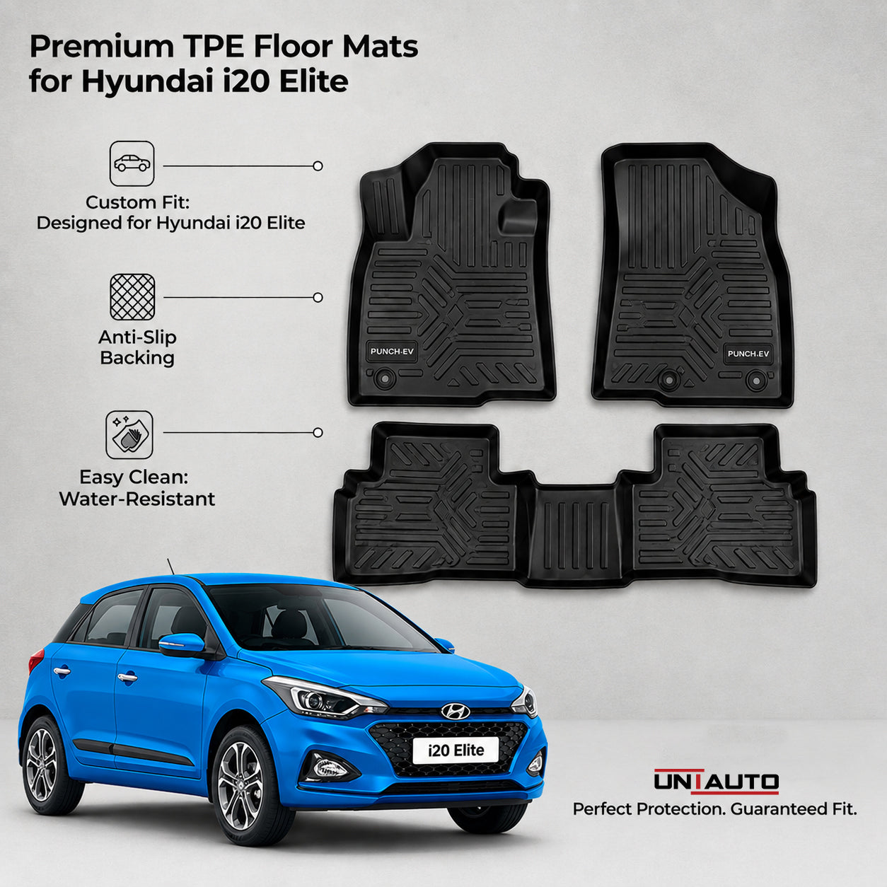 فرشات أرضية GFX Style Uniauto Tru Fit لسيارة هيونداي i20 إيليت