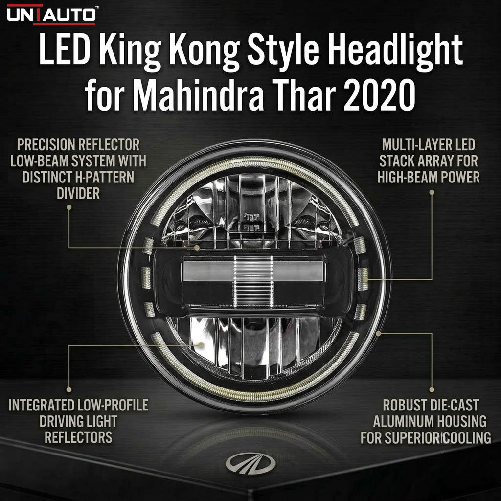 مصباح أمامي LED بنمط كينج كونج لسيارة ماهيندرا ثار 2020 | شعاع عالٍ | شعاع منخفض | إضاءة نهارية (DRL)