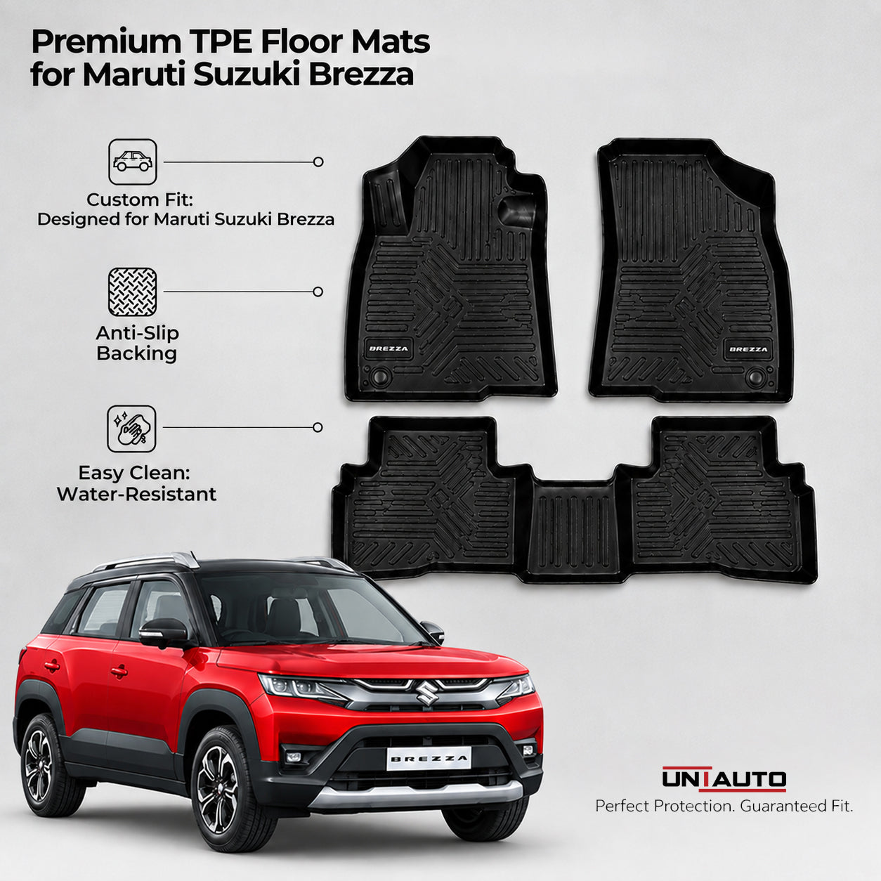 سجادات GFX Style Uniauto Tru Fit لسيارة ماروتي سوزوكي فيتارا بريزا موديل 2022 فما فوق