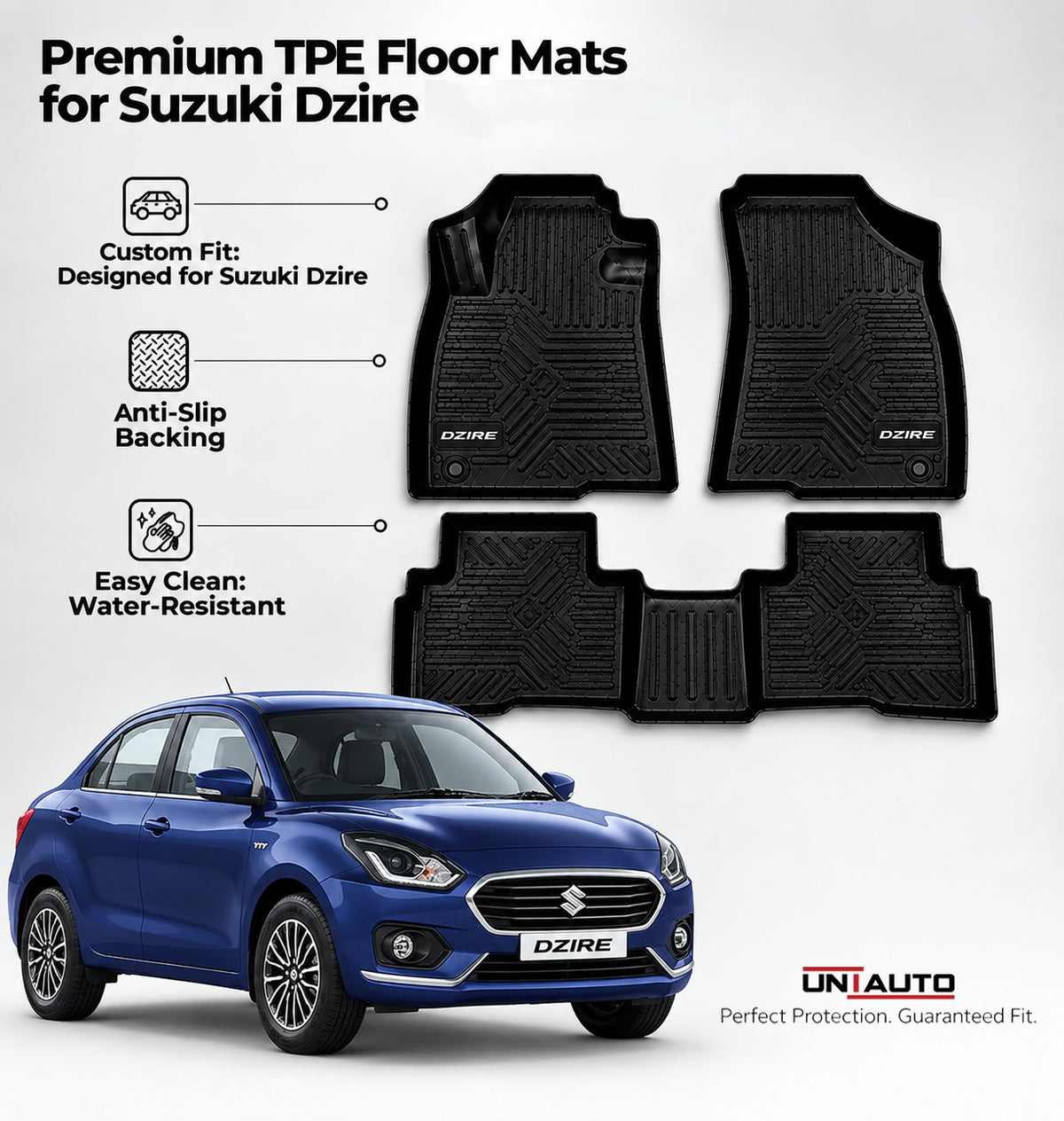 GFX Style Uniauto Tru Fit mats  for Maruti Suzuki Dzire 2017 onward