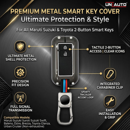 Metal Key Cover for All Maruti Suzuki & Toyota Cars - 2 Button Smart Key