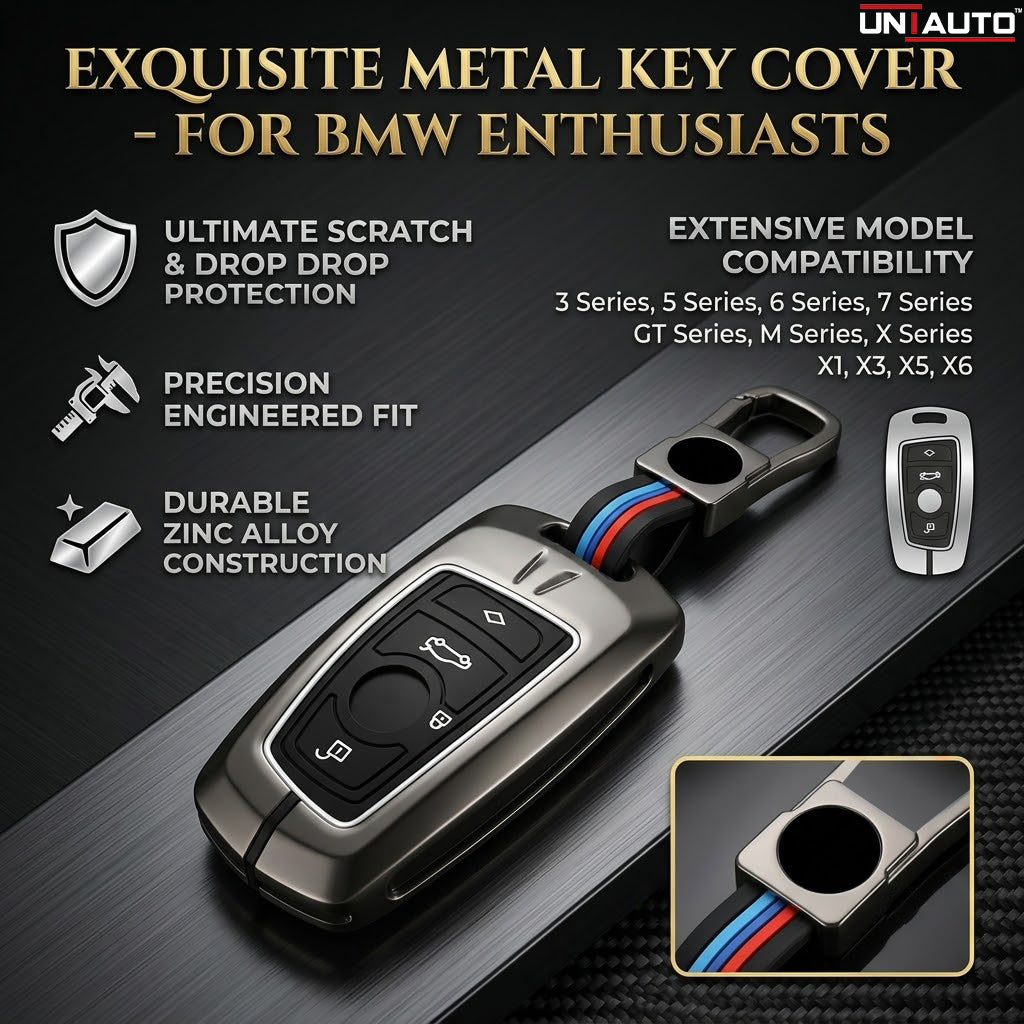 Metal Key Cover for B.M.W X1, X3, X6, X5, 3 Series, 5 Series, 6 Series, 7 Series, GT Series, M, X Series, 3 Button Blade Smart Key (4 Button)