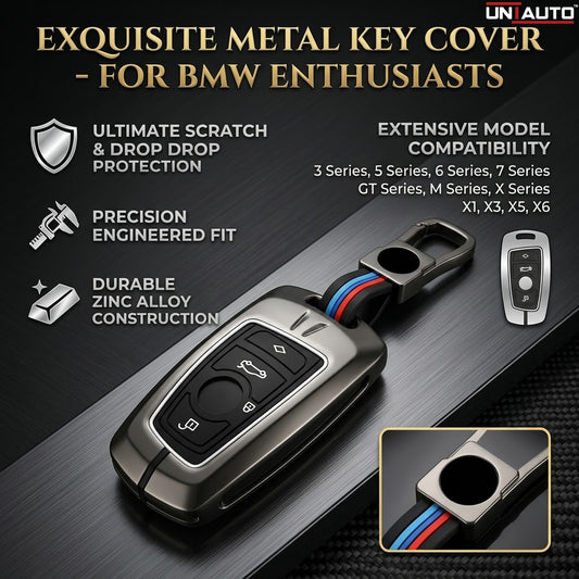 Metal Key Cover for B.M.W X1, X3, X6, X5, 3 Series, 5 Series, 6 Series, 7 Series, GT Series, M, X Series, 3 Button Blade Smart Key (4 Button)