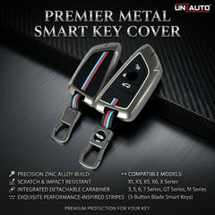 Metal Key Cover for B.M.W X1, X3, X6, X5, 3 Series, 5 Series, 6 Series, 7 Series, GT Series, M, X Series, 3 Button Blade Smart Key (3 Button)