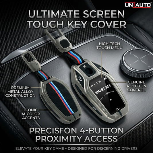 Metal Key Cover for BMW X Series Screen Touch + 4 Button Smart/Proximity Key - Black