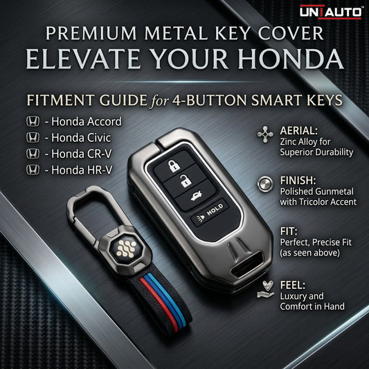 Metal Key Cover for Honda Accord, Civic, CR-V, HRV 4 Buttons Smart