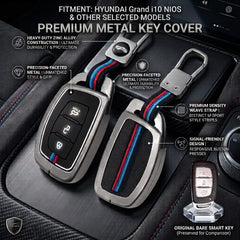 Metal Key Cover for Hyundai Grand i10 NIOS, Asta, Venue, i20, Aura, Exter, Creta, Elantra - 3 Button Smart Key