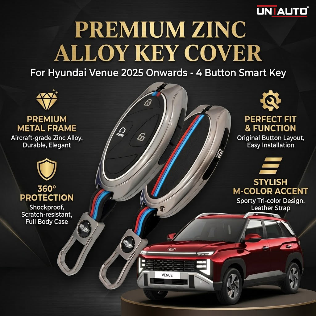 Metal Key Cover for Hyundai Venue 2025 onwards - 4 Button Smart Key (Black) | Zinc Alloy (Pack of 2)