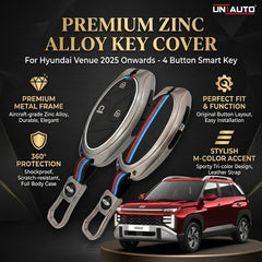 Metal Key Cover for Hyundai Venue 2025 onwards - 4 Button Smart Key (Black) | Zinc Alloy (Pack of 2)
