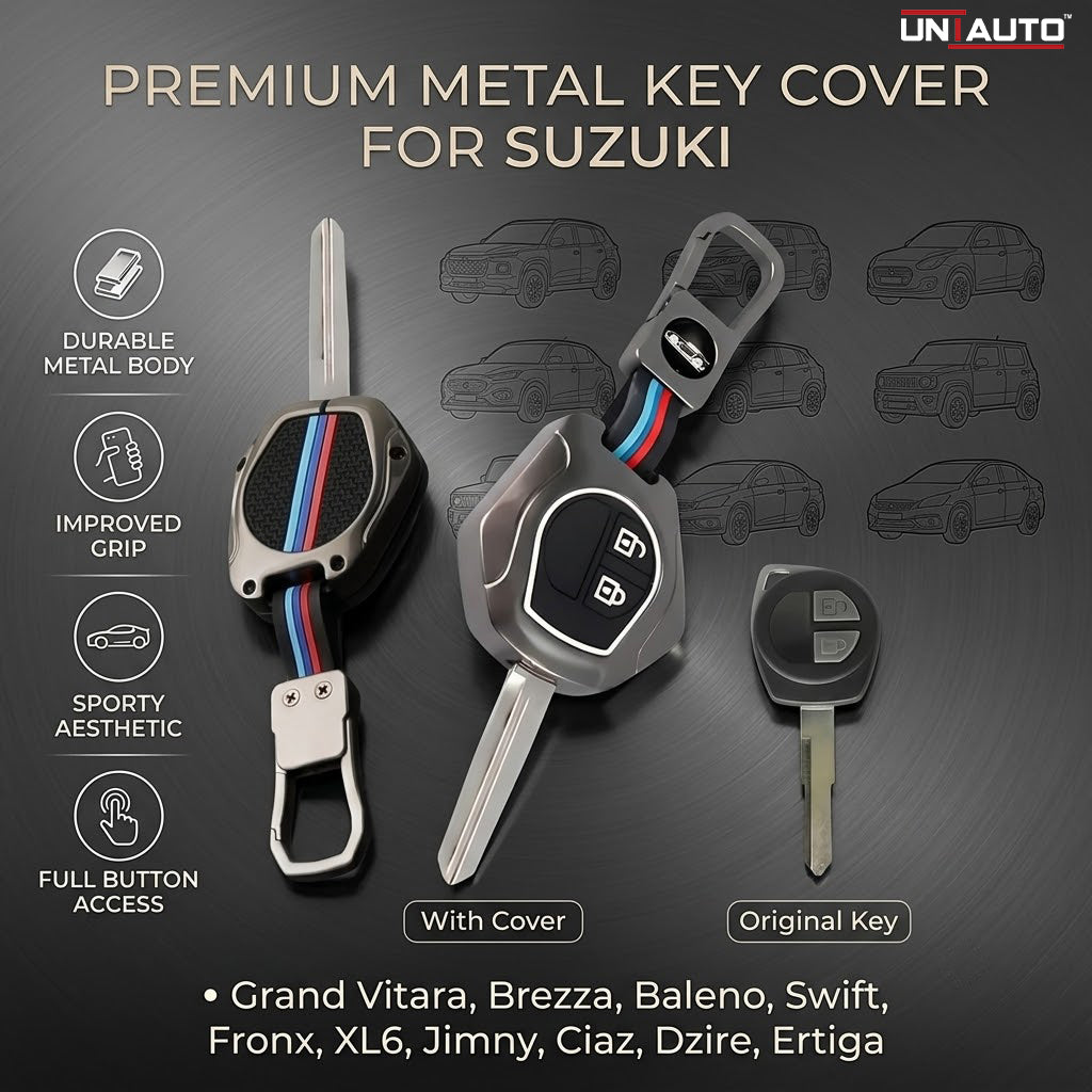 Metal Key Cover for Suzuki Grand Vitara, Brezza, Baleno, Swift, Fronx, XL6, Jimny, Ciaz, Dzire, Ertiga.