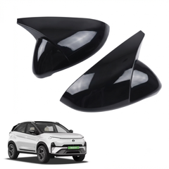 Batman Style ORVM Covers for TATA Nexon EV | Premium Gloss Black Mirror Covers