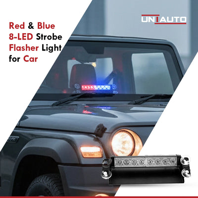 Red and Blue 8 LED Flasher Strobe Light | Police Emergency Warning Strobe Light For Car