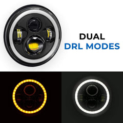 LED Full Ring Dual color DRL 110-watt Headlight for Mahindra Thar 2020 | High Beam | Low Beam | White DRL | Yellow Indicator