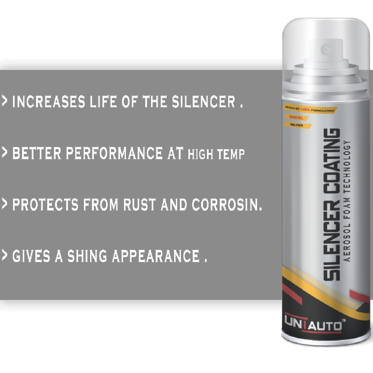 Uniauto Silver Silencer Coating - Aerosol Technology (500ml) | Heat-Resistant Anti-Rust Protection for Silencers